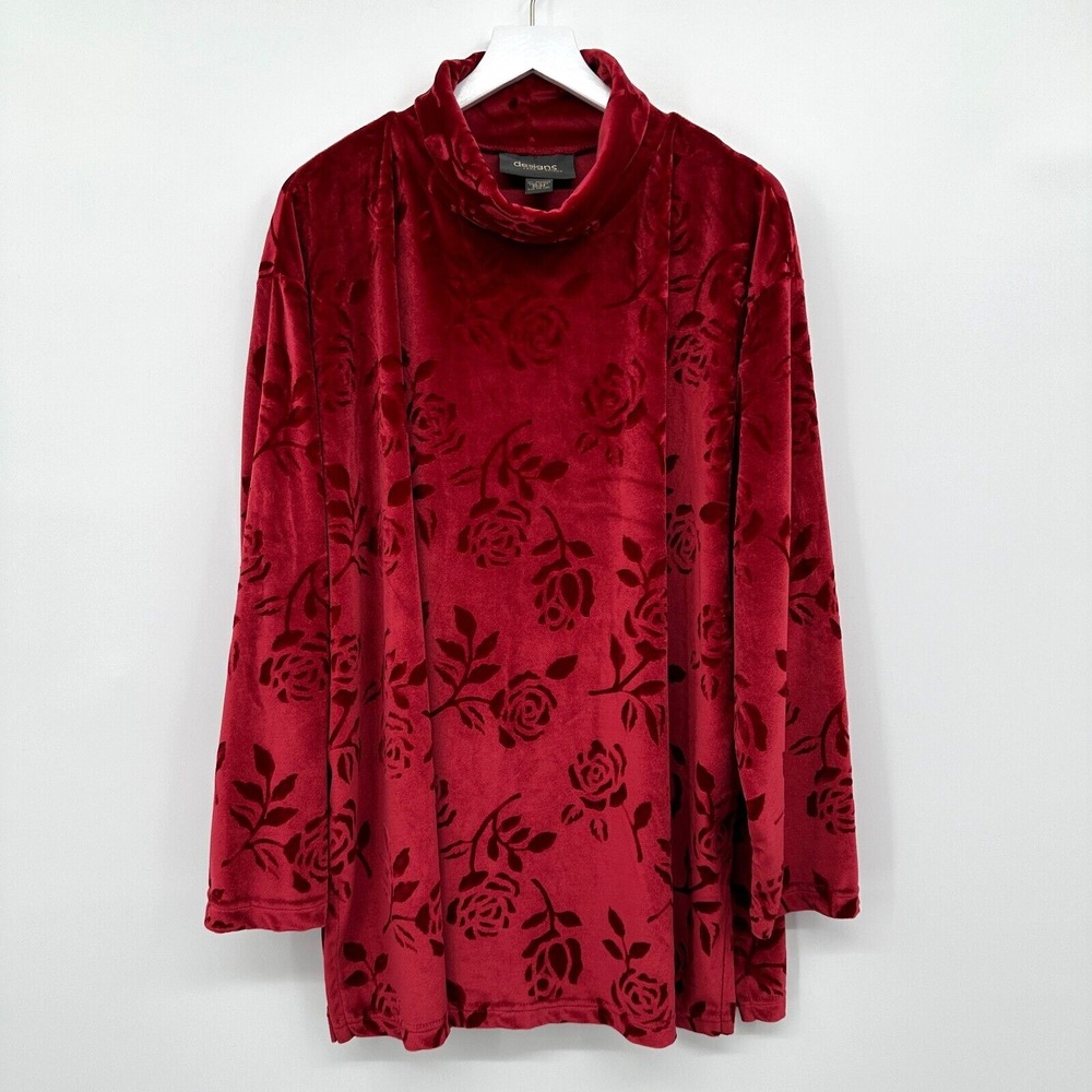 Vintage Lane Bryant Tunic‎ Top Shirt Size 22 24 Red Embossed Velvet Victorian 3X